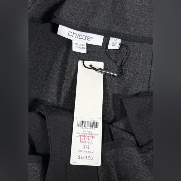 Chico’s Pleated Trouser Pants Sz 8 Gray Wide Leg Career High Rise Business NWT - Picture 7 of 9